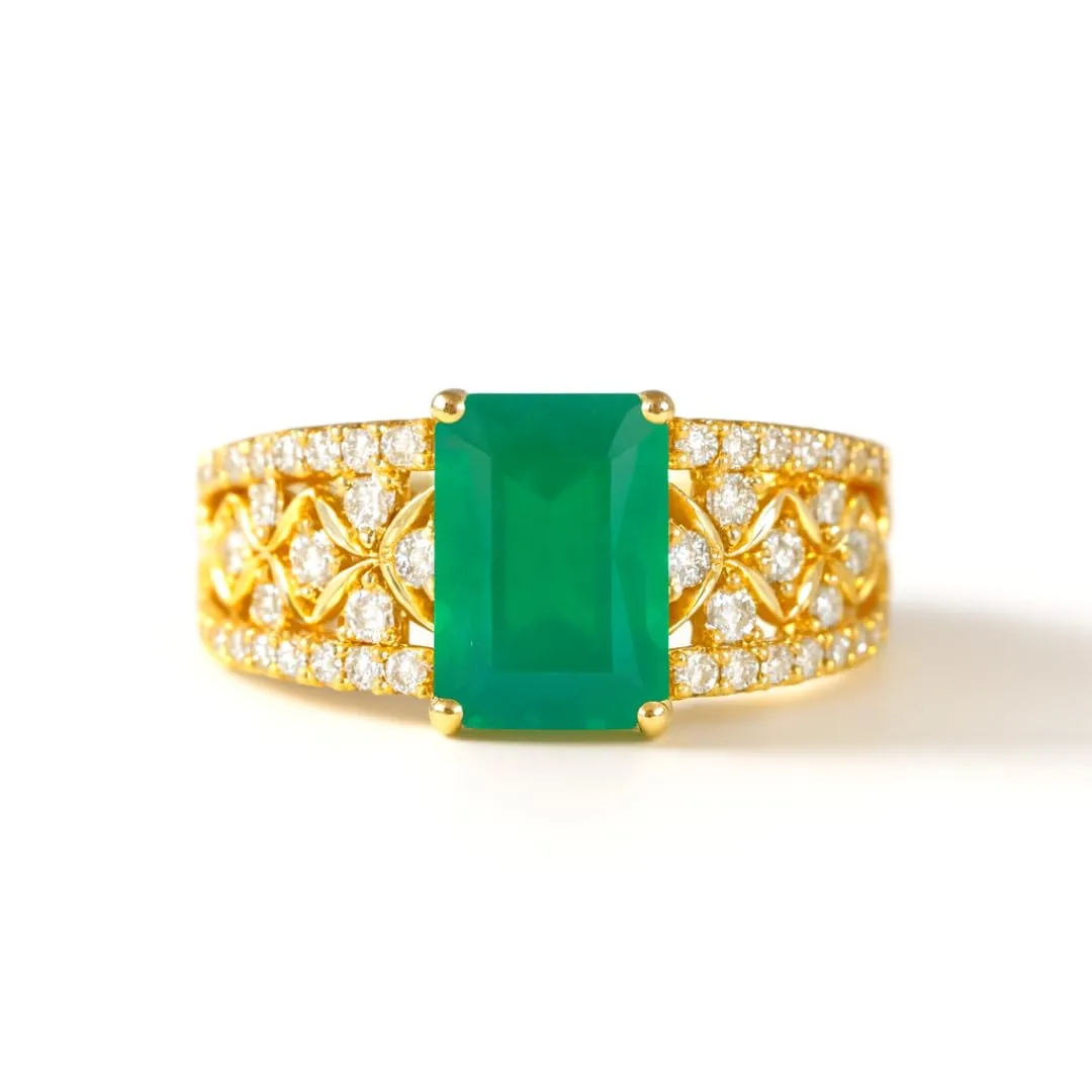 Emerald Cut Band Art Deco Ring for Women 1.76 Carats Green Agate Emerald Cut Art Deco Rings for Women Sterling Silver Agate Jewelry May Birthstone Ring Gift for Her sold by Zulily