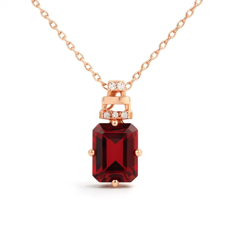 Garnet Birthstone Necklace 1.41 Carats Red Garnet Necklace Gold plated over Sterling Silver Emerald Cut Necklace for women January Birthstone Jewelry Gift for Her made by Zulily
