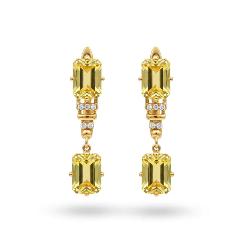 Citrine Earrings for Women 14K Gold Plated 5.01 Carats November Birthstone Jewelry Yellow dangle Plated in Gold Citrine Earrings Sterling Silver Leverback Finding made by Zulily