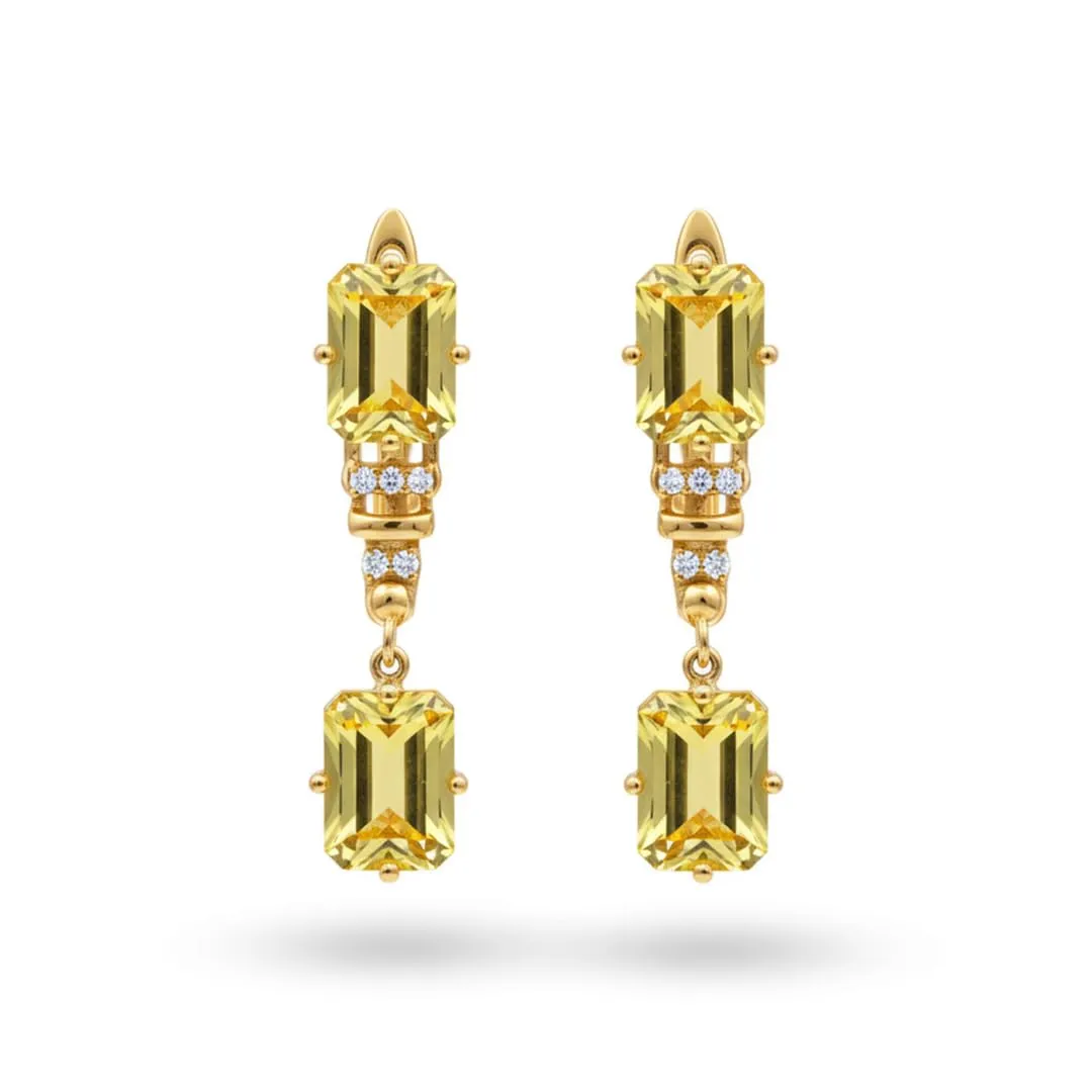 Citrine Earrings for Women 14K Gold Plated 5.01 Carats November Birthstone Jewelry Yellow dangle Plated in Gold Citrine Earrings Sterling Silver Leverback Finding sold by Zulily