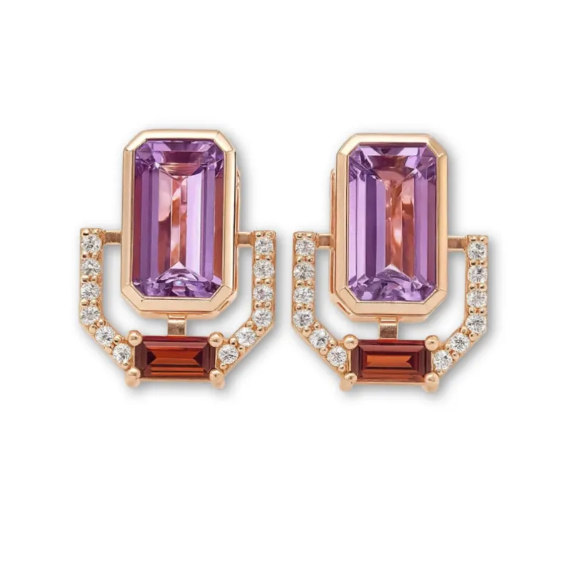 Genuine Amethyst Emerald Cut Earrings for Women 3.80 Carats White Topaz Red Garnet Multi Color Earrings for Women Amethyst Rose Gold Jewelry made by Zulily