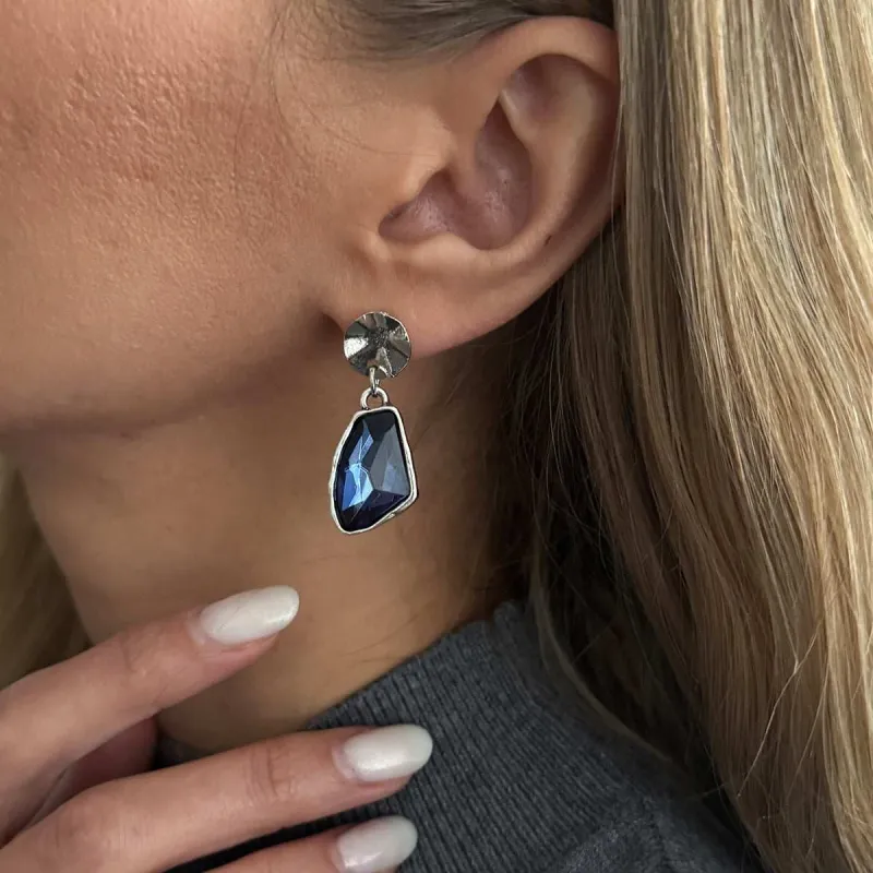 Teal Crystal & Silvertone Irregular Dangle Earring made by Zulily