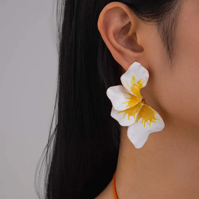 White & Yellow Enamel Goldtone Petals Stud Earrings made by Zulily