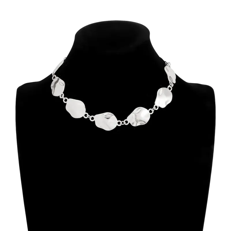 Silvertone Wrinkled Irregular Charm Collar Necklace made by Zulily