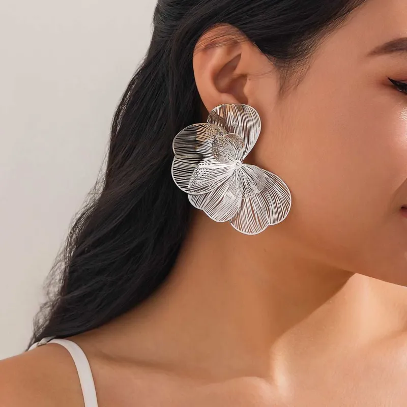 Silvertone Textured Netted Flower Statement Stud Earrings made by Zulily