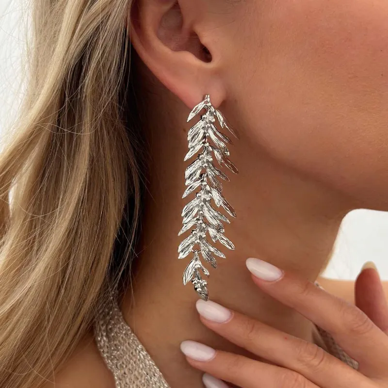 Silvertone Textured Leaves Dangle Earrings made by Zulily