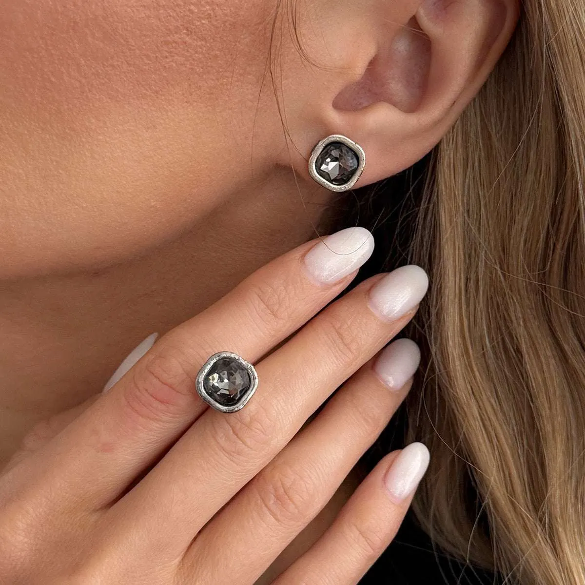 Crystal & Silvertone Square Stud Earring sold by Zulily