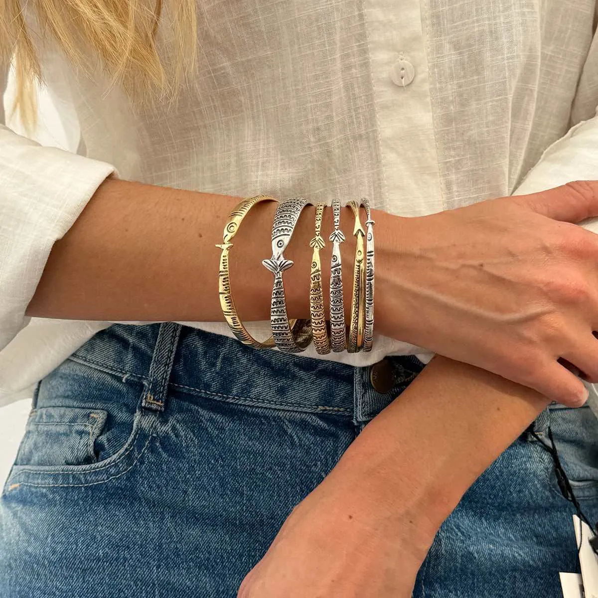 Enamel & Two Tone Fish Bangle Set sold by Zulily