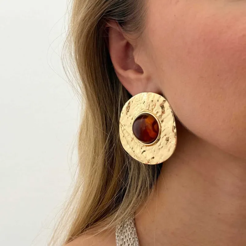 Red Resin & Goldtone Hammered Round Stud Earrings made by Zulily