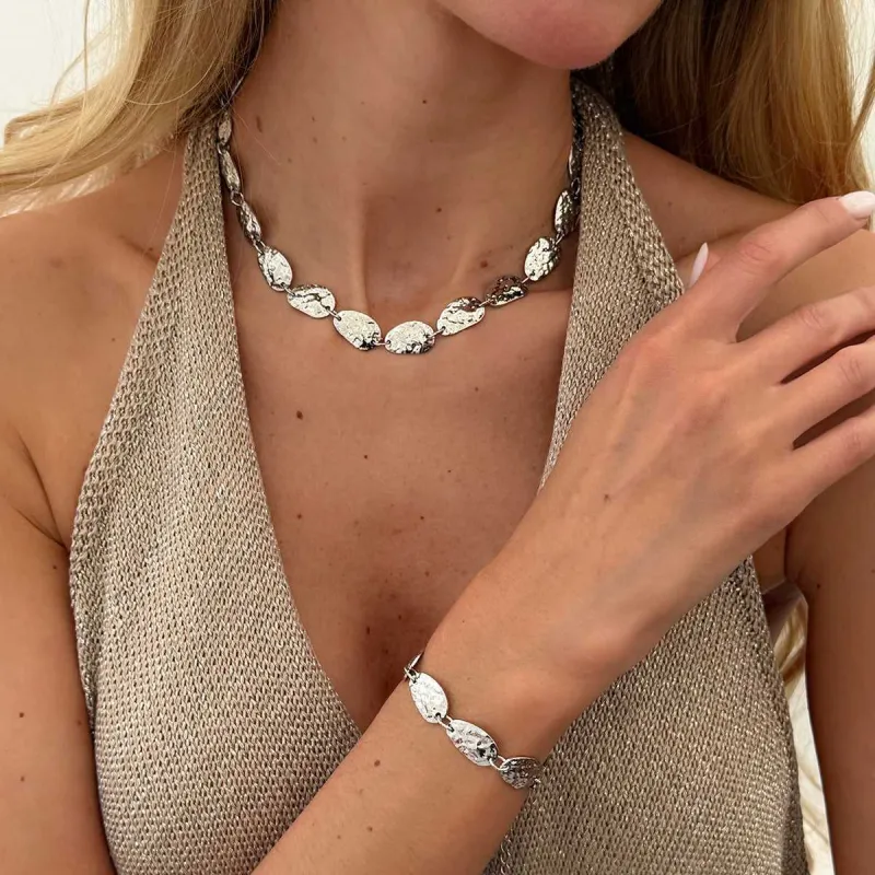 Silvertone Hammered Pear Chain Bracelet & Necklace Set made by Zulily