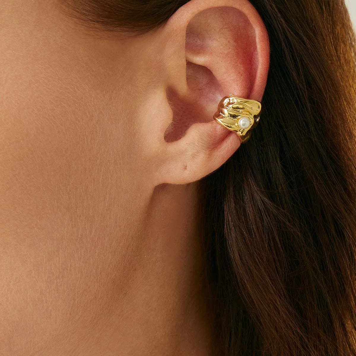Pearl & Goldtone Wrinkled Ear Cuff sold by Zulily
