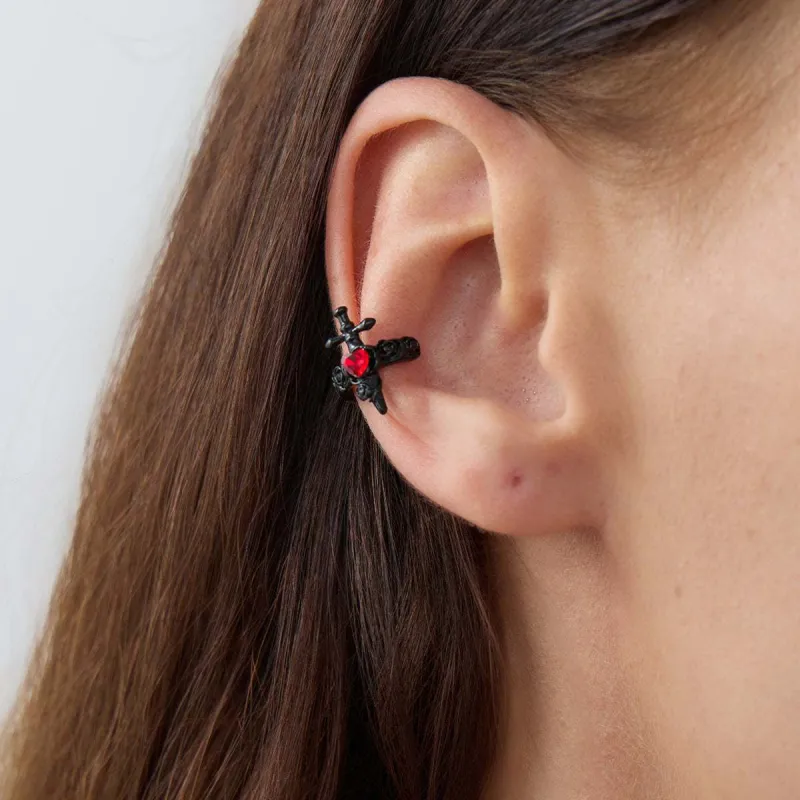 Red Heart Crystal & Blacktone Sword Ear Cuff made by Zulily