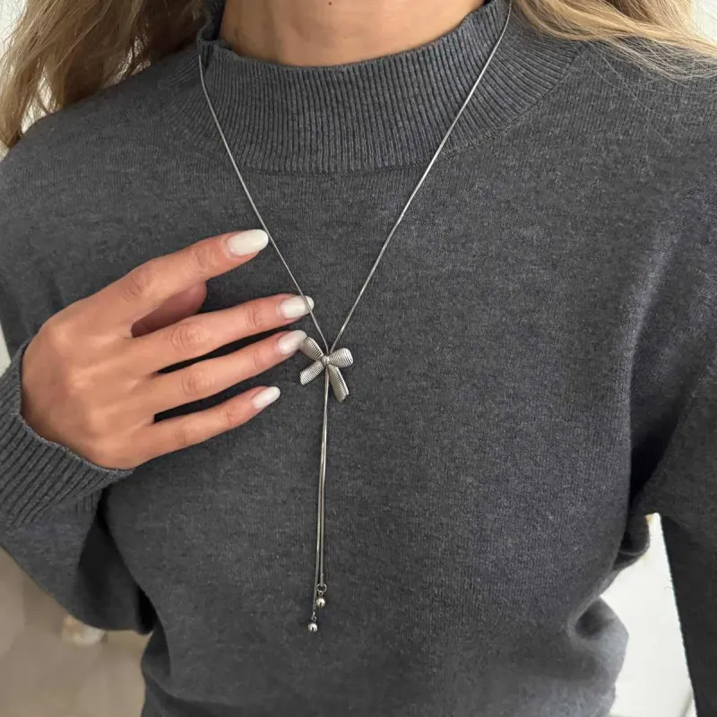 Silvertone Bow Lariat Necklace made by Zulily