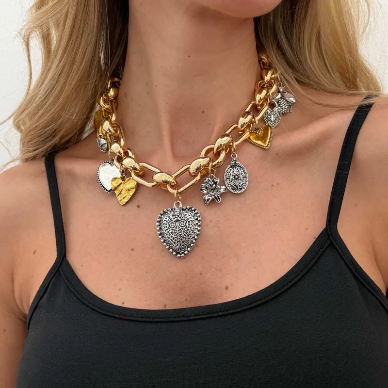 Black Enamel & Two-Tone Heart Butterfly Insect Pendant Necklace made by Zulily