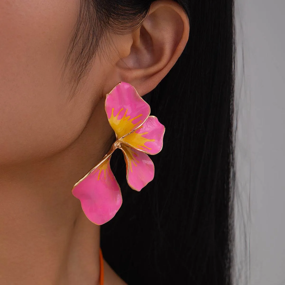 Pink & Yellow Enamel Goldtone Petals Stud Earrings sold by Zulily