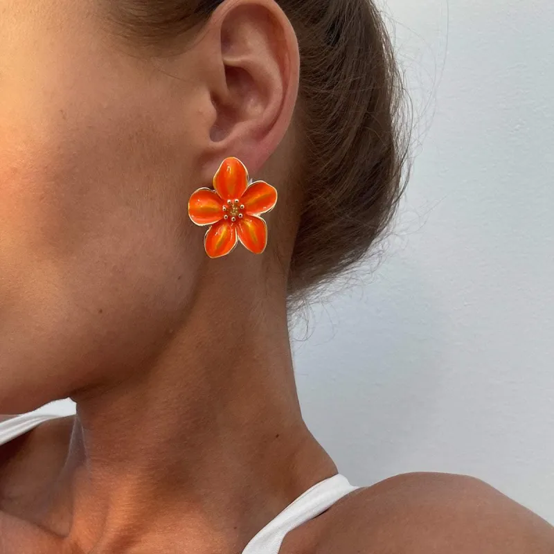 Orange Enamel & Goldtone Flower Stud Earrings made by Zulily