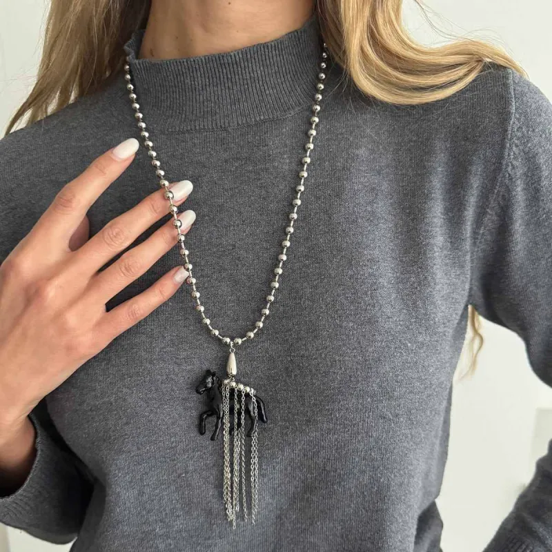 Black Acrylic & Silvertone Horse Pendant Ball Chain Necklace made by Zulily