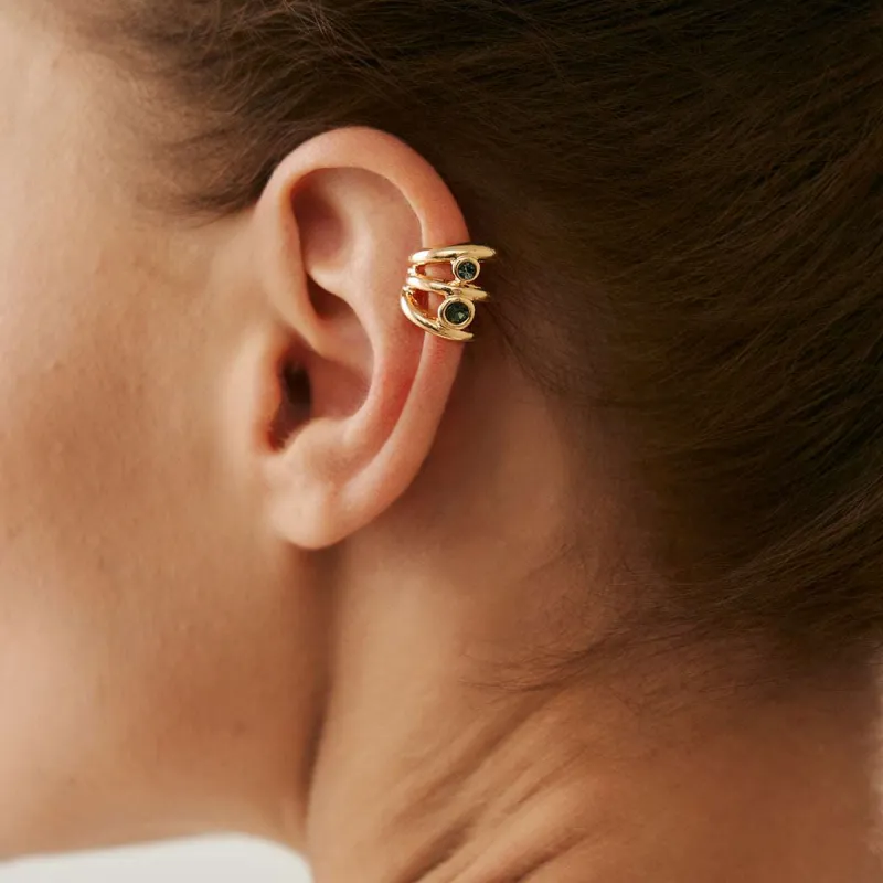 Green Cubic Zirconia & Goldtone Layered Ear Cuff made by Zulily