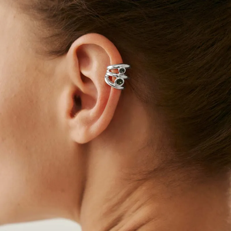 Green Cubic Zirconia & Silvertone Layered Ear Cuff made by Zulily