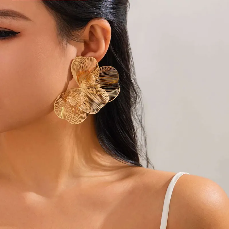 Goldtone Textured Netted Flower Statement Stud Earrings made by Zulily