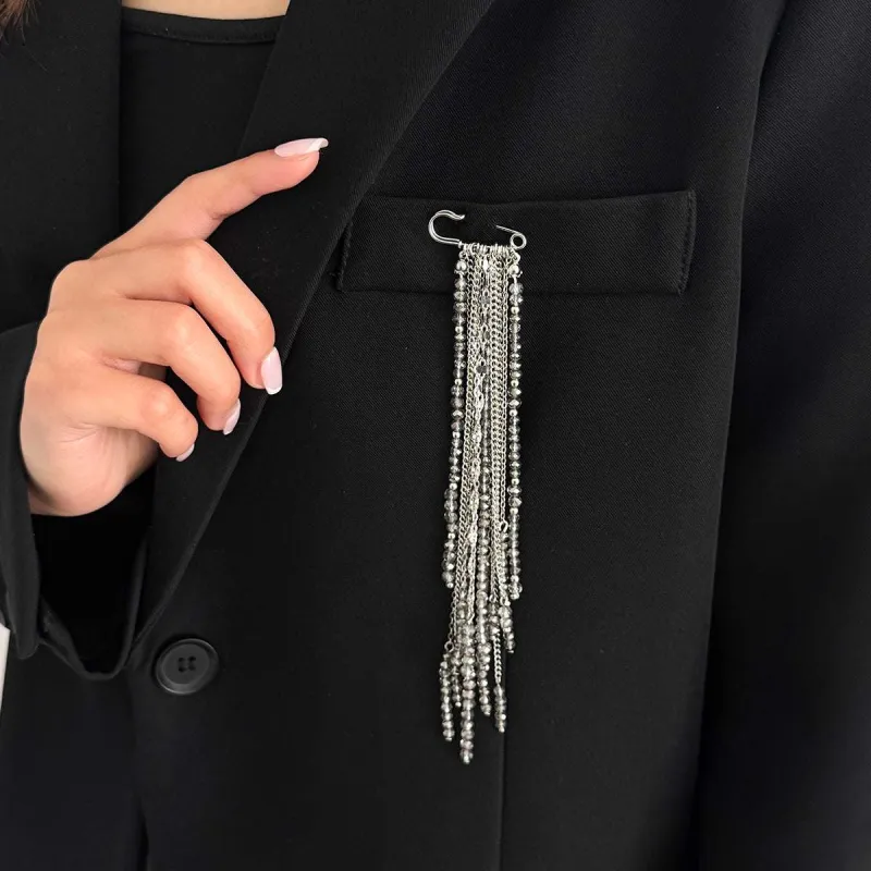 Gray Acrylic & Silvertone Tassel Pin Brooch made by Zulily