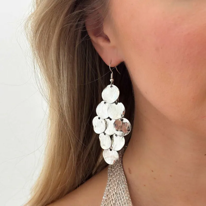 Silvertone Textured Disc Tassel Dangle Earrings made by Zulily