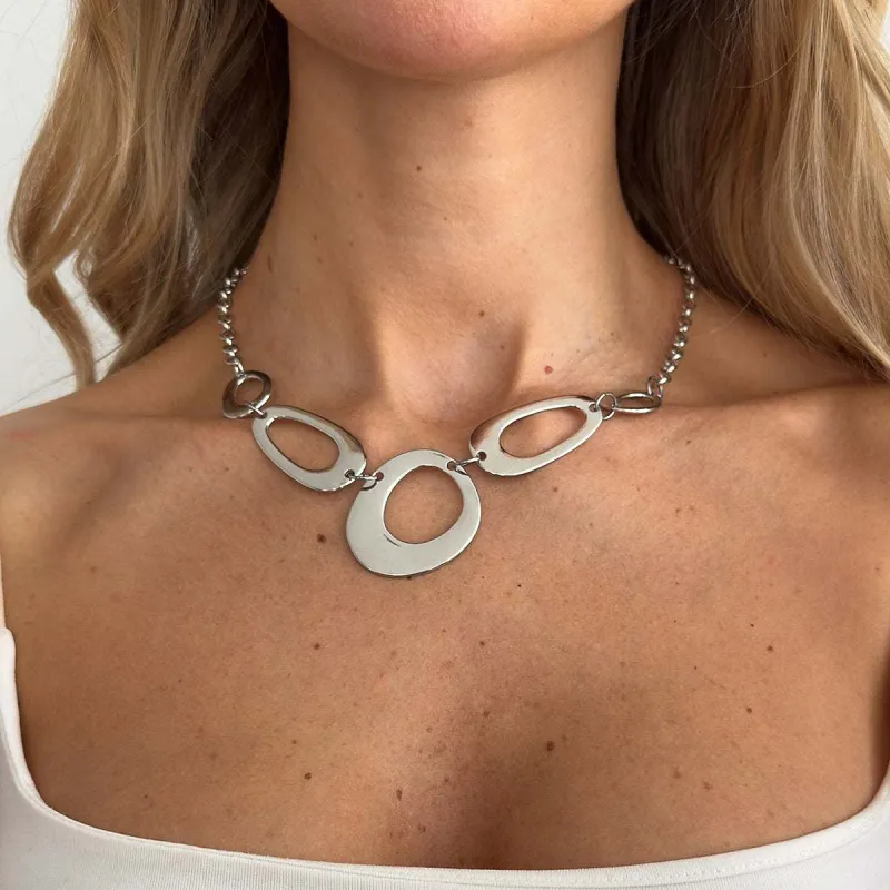 Silvertone Open Geometric Necklace made by Zulily