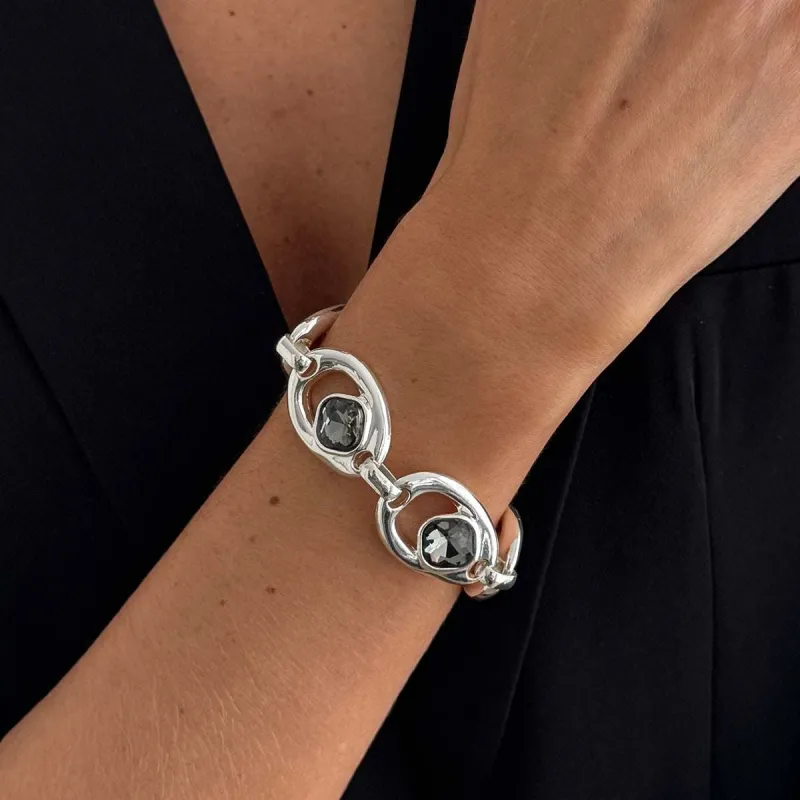 Gray Crystal & Silvertone Oval Charm Station Bracelet made by Zulily