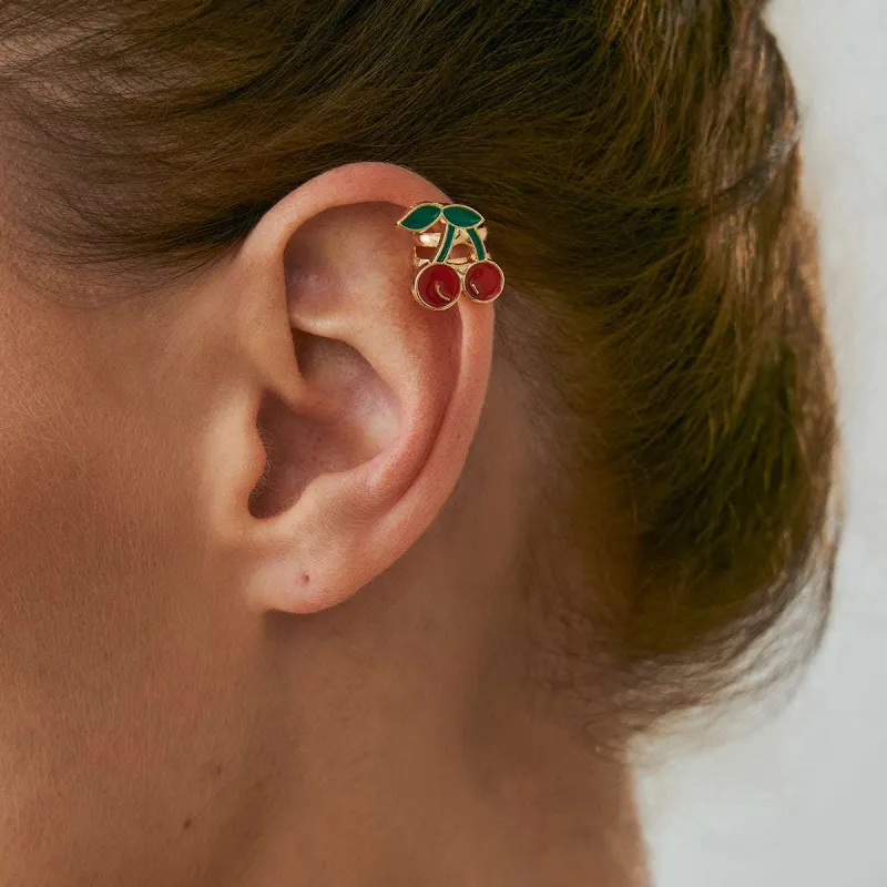 Red Enamel & Goldtone Cherry Ear Cuff made by Zulily