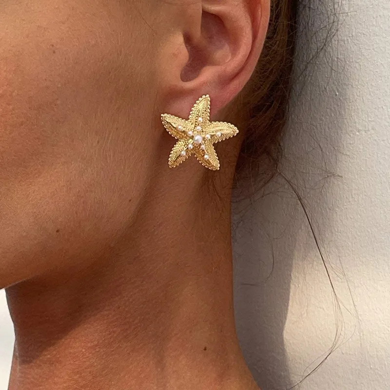 Pearl & Goldtone Textured Starfish Stud Earrings made by Zulily