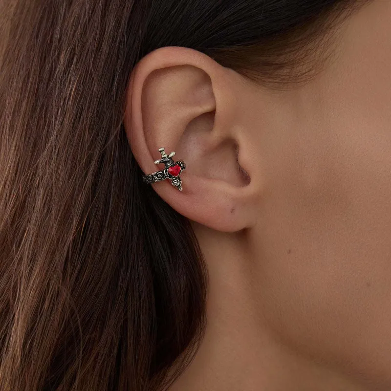 Red Heart Crystal & Silvertone Sword Ear Cuff made by Zulily