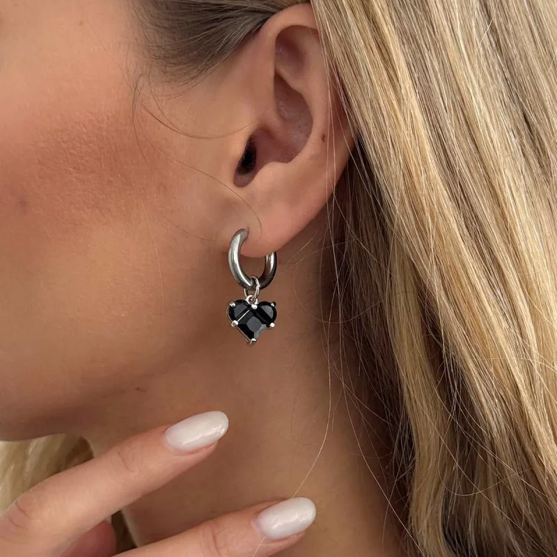 Black Crystal & Silvertone Heart Dangle Earring made by Zulily