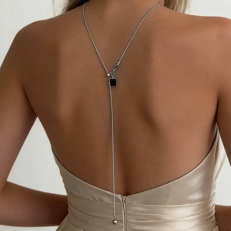Black Enamel & Silvertone Square Lariat Necklace made by Zulily