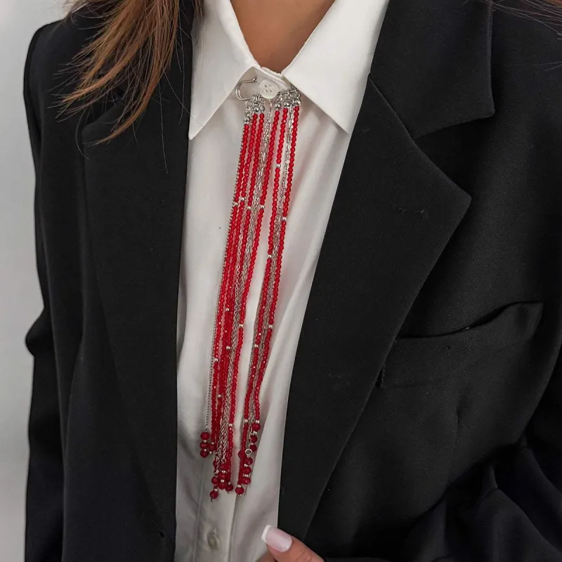 Red & Clear Acrylic Silvertone Tassel Pin Brooch made by Zulily