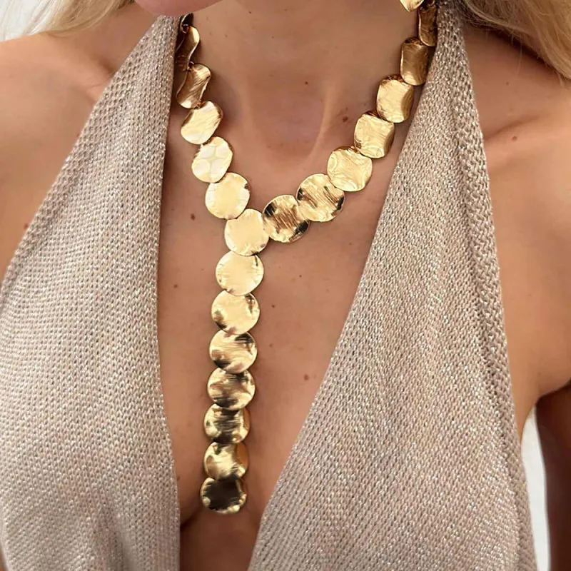 Goldtone Disc Lariat Statement Necklace made by Zulily
