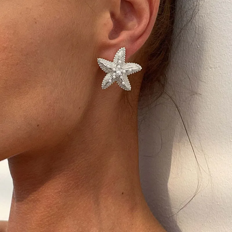 Pearl & Silvertone Textured Starfish Stud Earrings made by Zulily