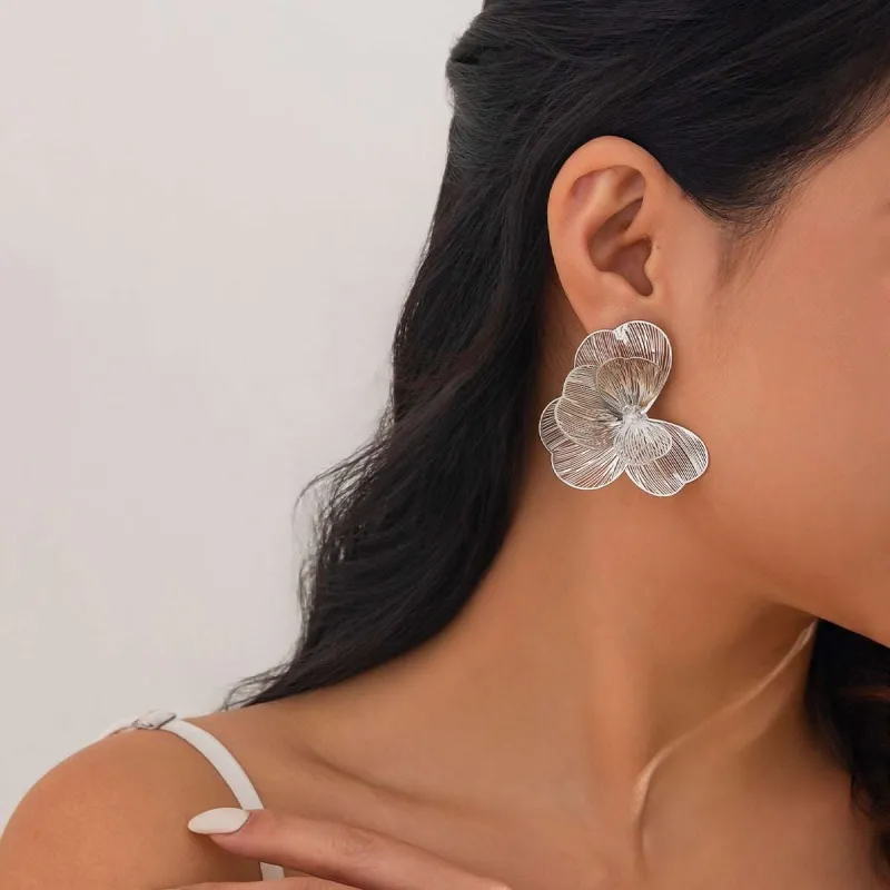 Silvertone Netted Flower Statement Stud Earrings made by Zulily