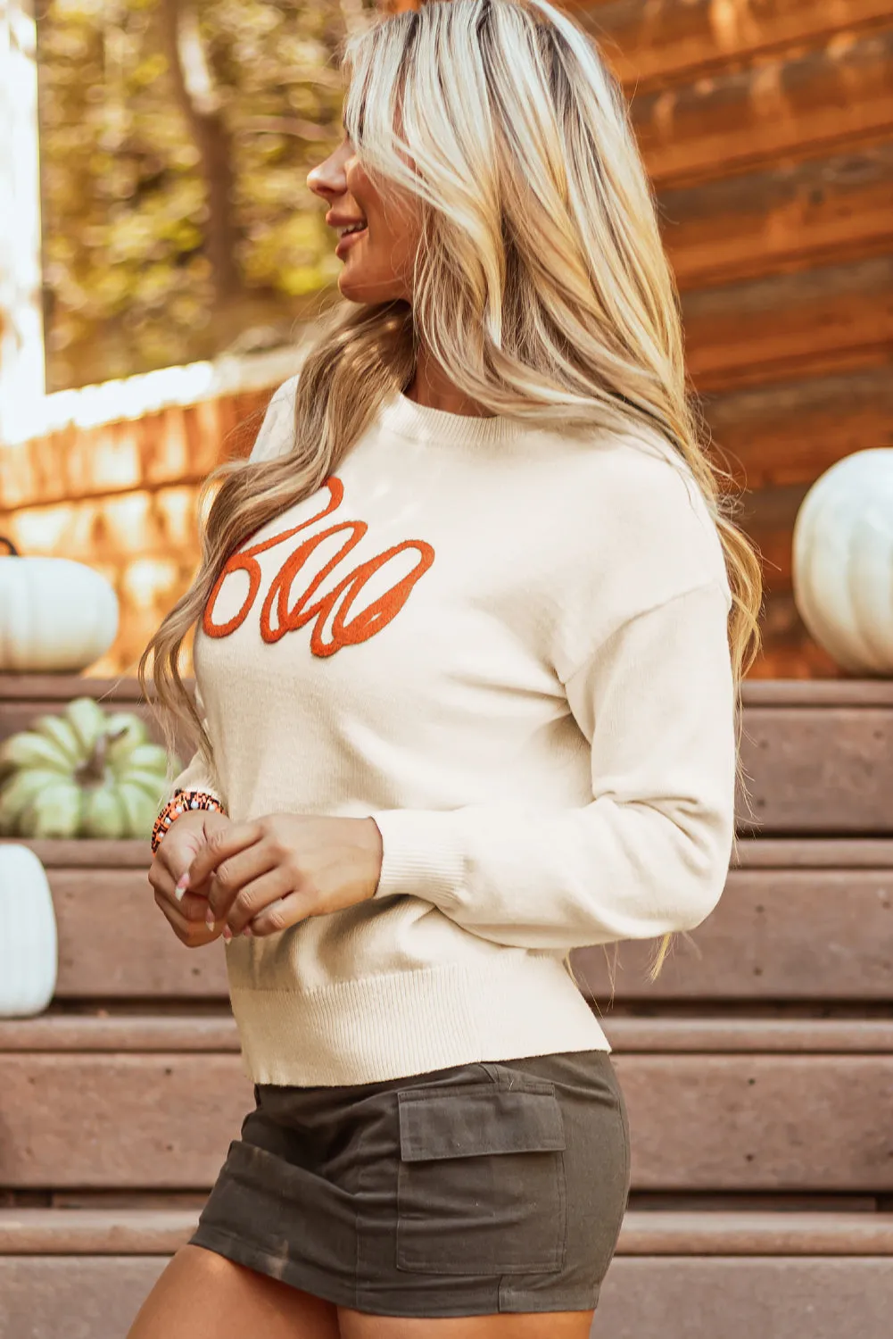 Threaded Pear Boo Knitted Pattern Ribbed Edge Sweater sold by Zulily product image thumbnail 3