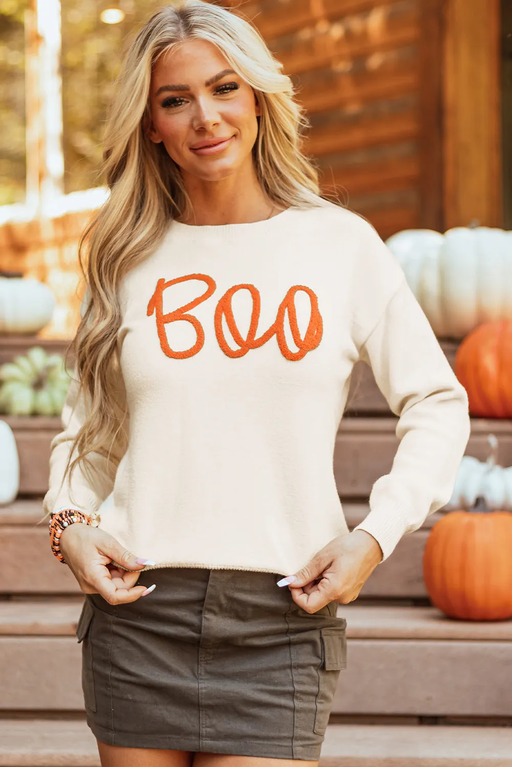 Threaded Pear Boo Knitted Pattern Ribbed Edge Sweater sold by Zulily product image thumbnail 4