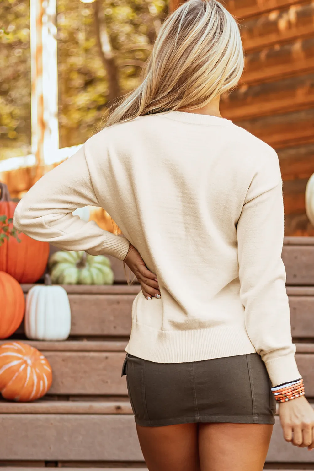 Threaded Pear Boo Knitted Pattern Ribbed Edge Sweater sold by Zulily product image thumbnail 2