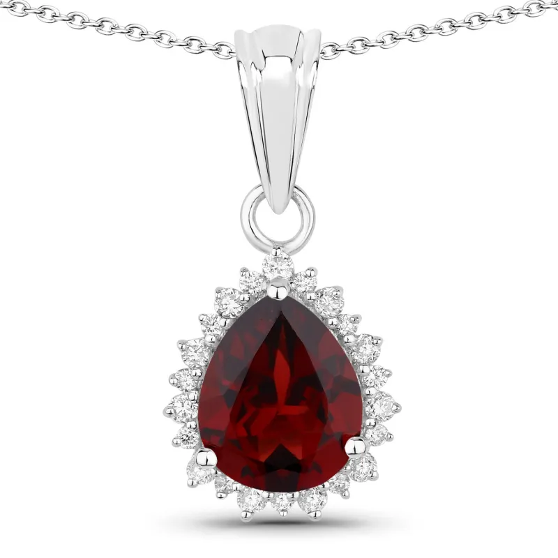 Genuine Mozambique Garnet and Lab Grown Diamond Silver Halo Necklace made by Zulily