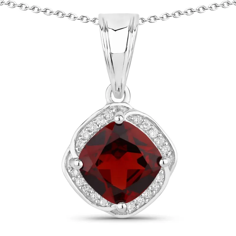 Genuine Red Garnet and Lab Diamond Silver Cushion Cut Halo Necklace made by Zulily