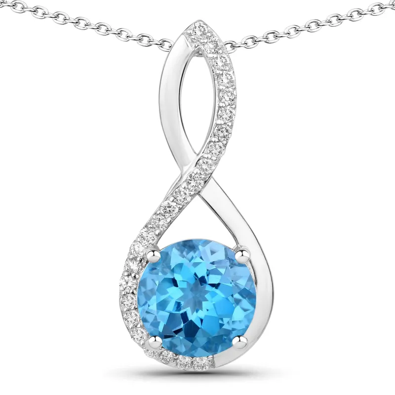 Genuine Swiss Blue Topaz and Lab Diamond Silver Crossover Pendant Necklace made by Zulily