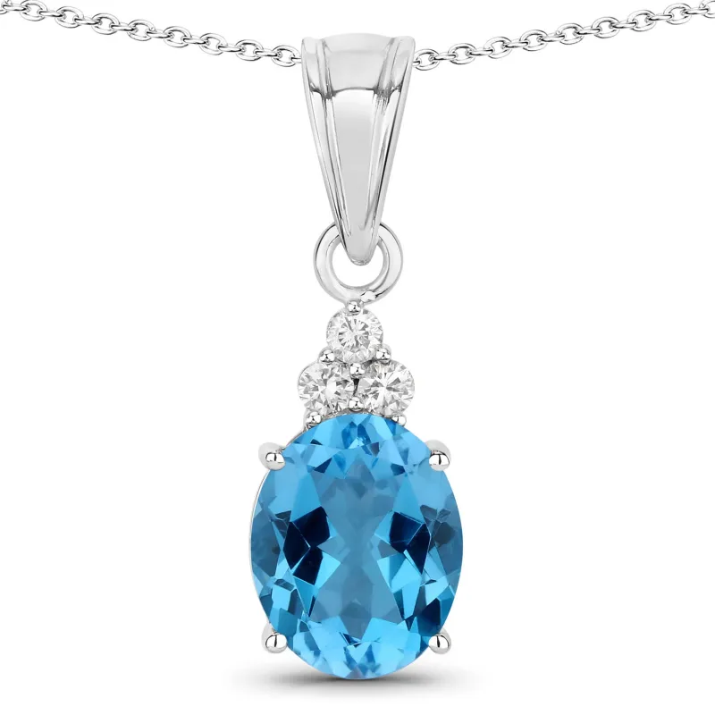 Genuine Swiss Blue Topaz and Lab Diamond Silver Oval Cocktail Necklace made by Zulily
