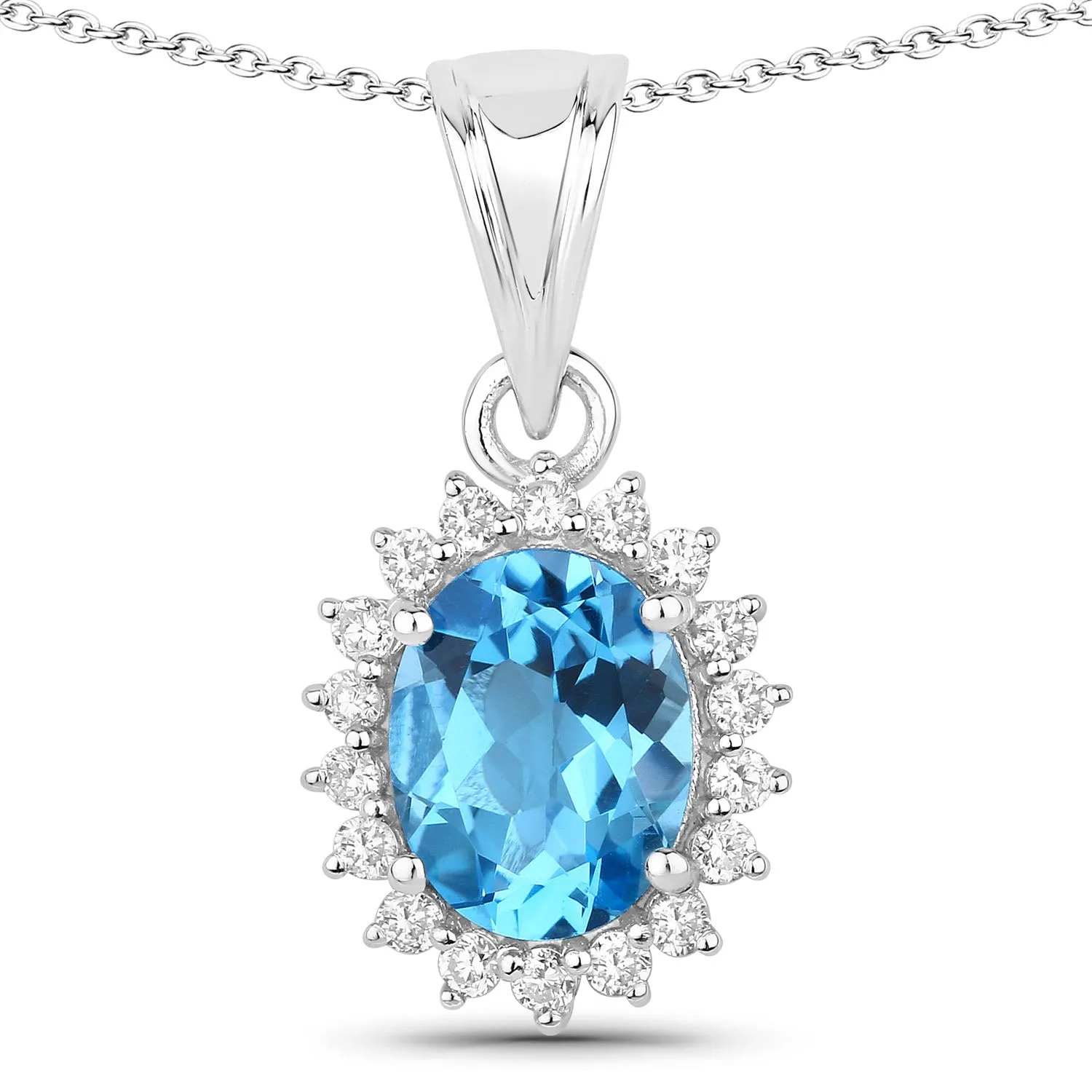 Genuine Swiss Blue Topaz and Lab Diamond Silver Halo Necklace sold by Zulily product image thumbnail 5