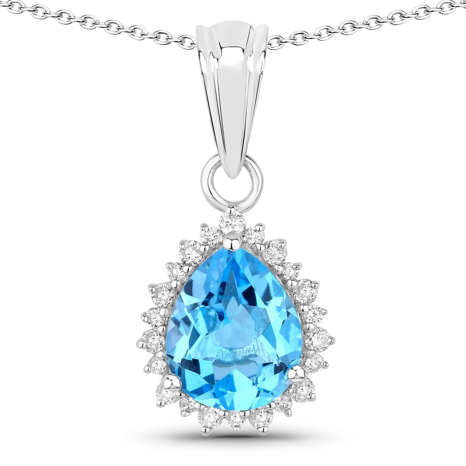 Genuine Swiss Blue Topaz and Lab Diamond Silver Halo Necklace sold by Zulily product image thumbnail 3