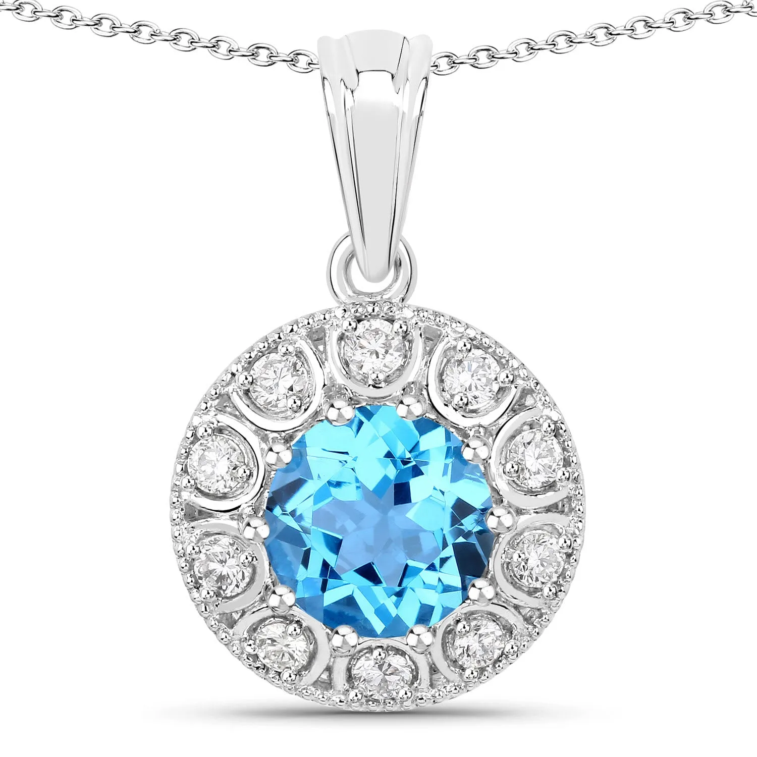 Genuine Swiss Blue Topaz and Lab Diamond Silver Halo Necklace sold by Zulily product image thumbnail 4