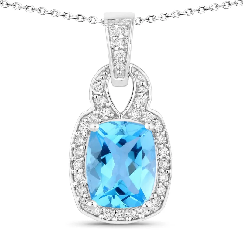 Genuine Swiss Blue Topaz and Lab Diamond Silver Slide Pendant Necklace made by Zulily
