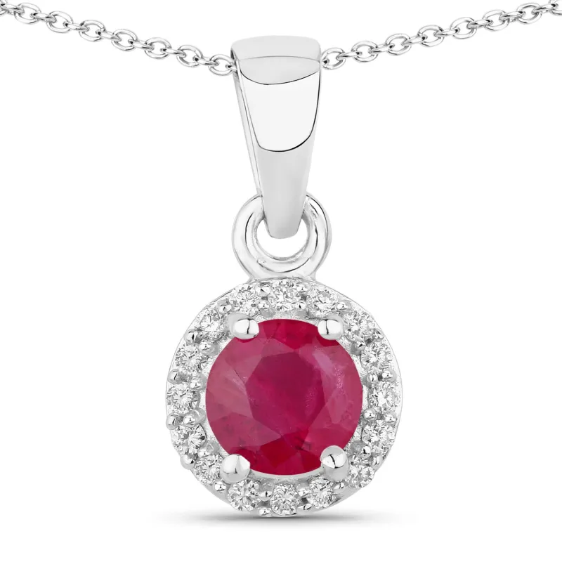 Genuine Mozambique Ruby and Lab Diamond Silver Round Halo Necklace made by Zulily