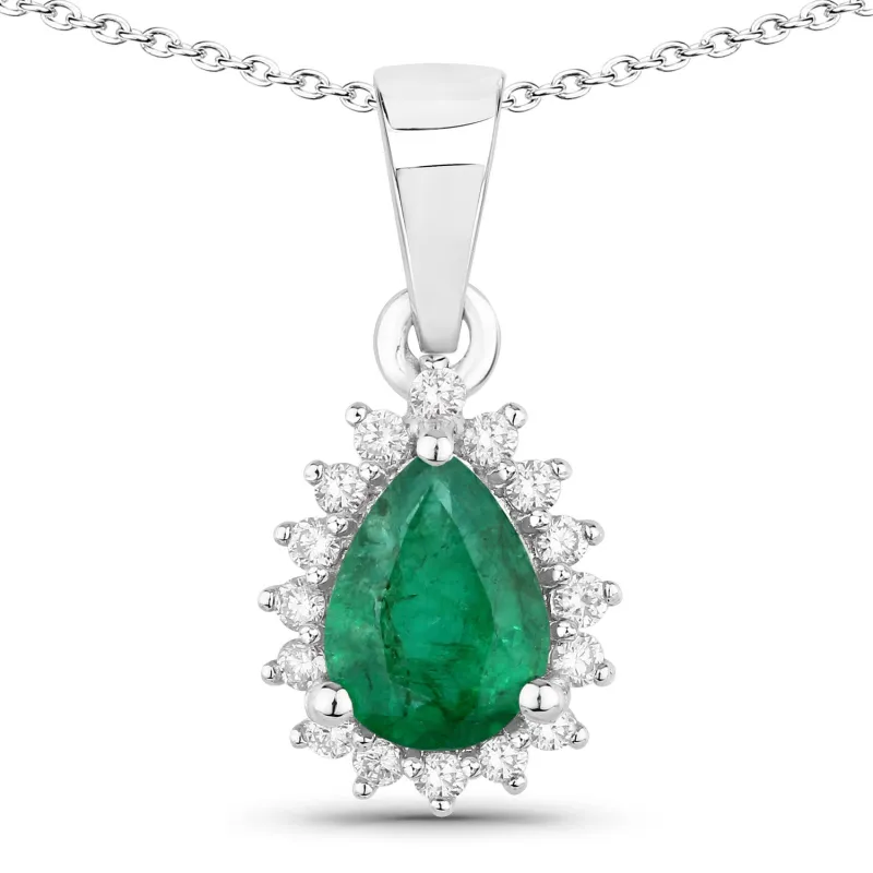 Genuine Zambian Emerald and Lab Grown Diamond Silver Halo Necklace made by Zulily
